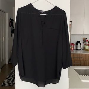 NYDJ Black Semi Sheer Split V Neck Blouse M